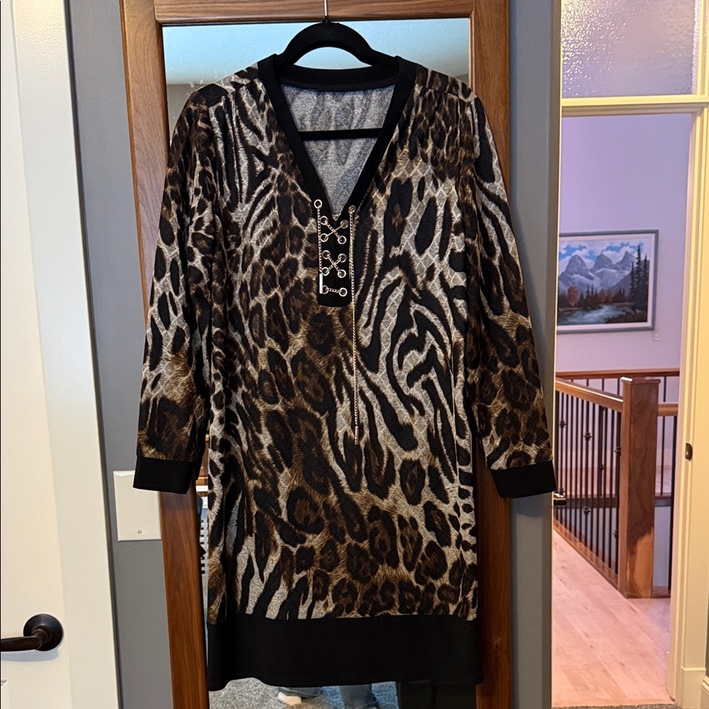 Frank Lyman Design Animal Print Long Sleeve Dress